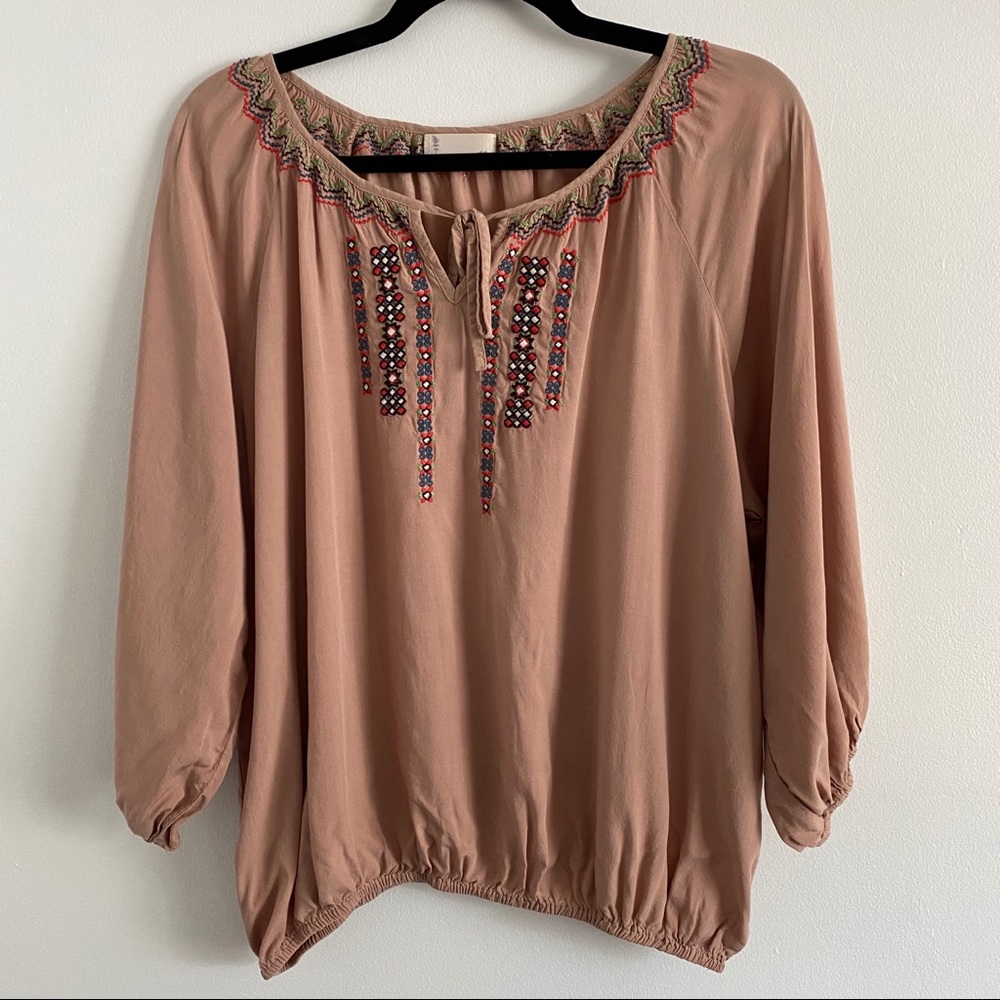Marcelle Embroidered Boho Peasant Blouse Size L